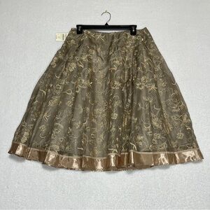 Coldwater Creek 100% Silk Embroidered Floral Skirt PM NWT Taupe